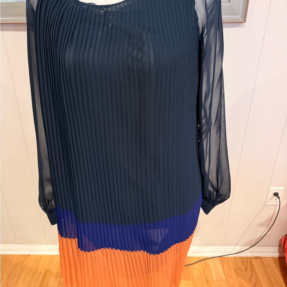 French Connection Navy and Orange Long Sleeve Dress